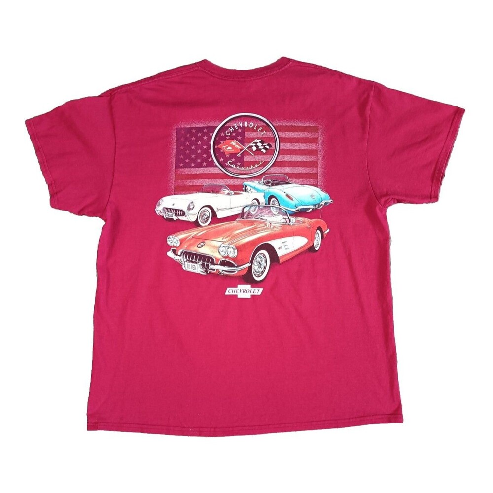Vintage Chevrolet Corvette T-Shirt Men's XL Graphic Print Red Short Sleeve
